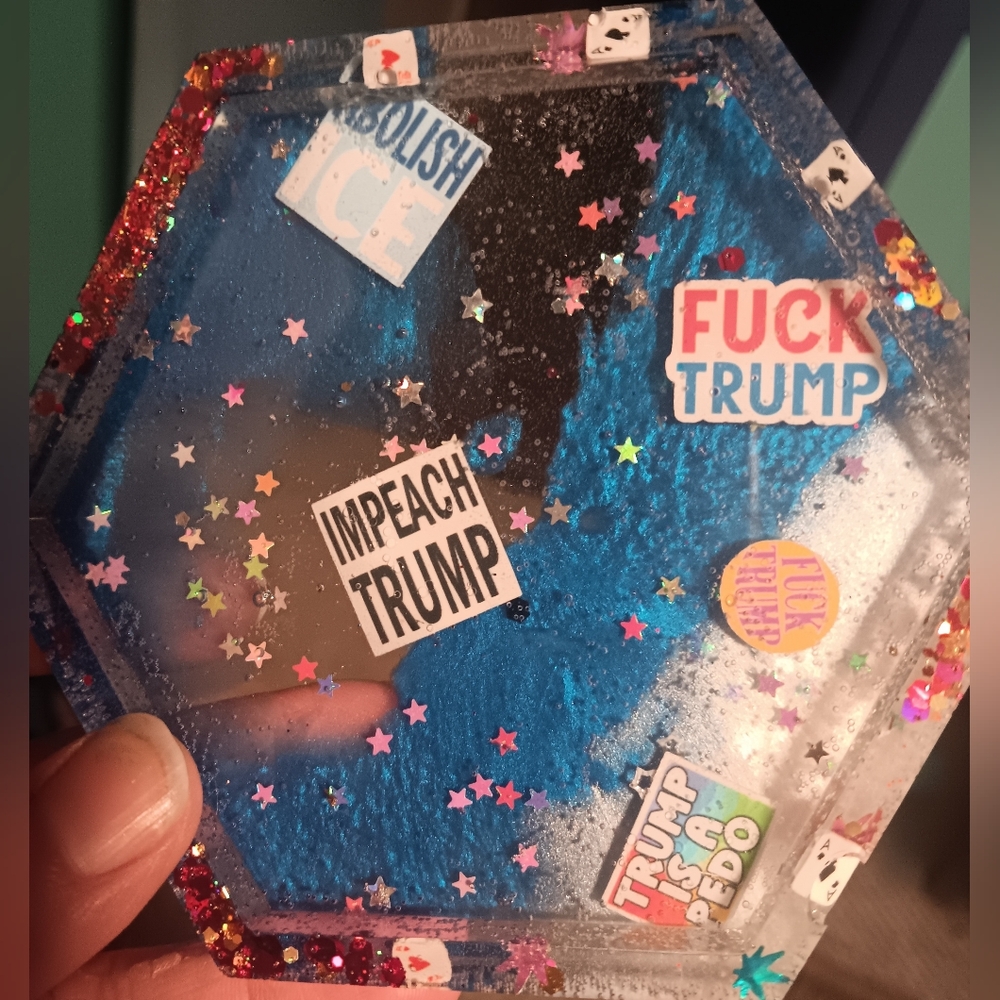 Handmade Glitter Resin Anti-trump Coaster or Jewelry Holder
